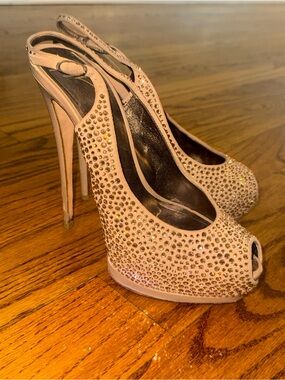 Giuseppe Zanotti Blush Crystal Peep-Toe Slingback Stilettos